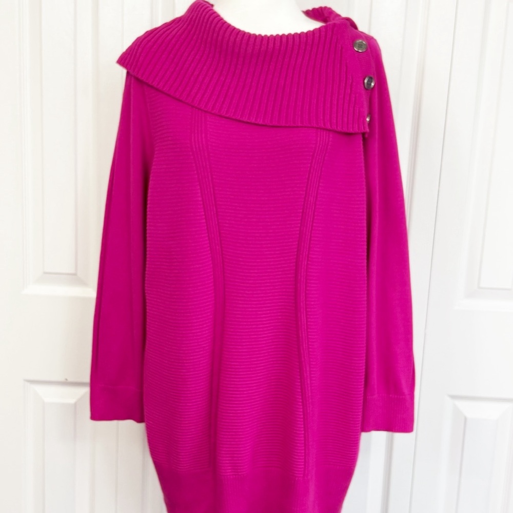 Style & Co. Pink Ribbed Knit Asymmetric Button Split Neck Tunic Sweater 3X
